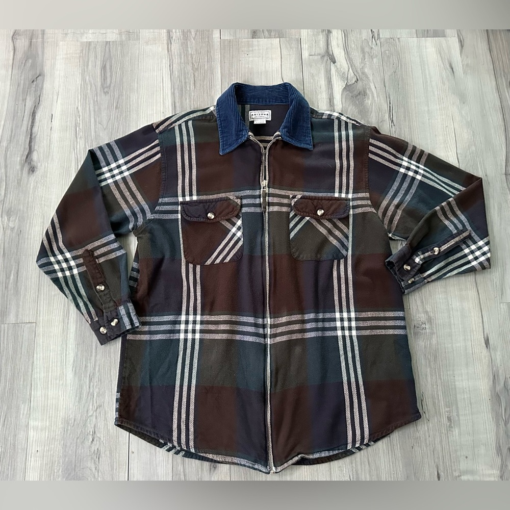 Arizona Jean Co Plaid Shacket XL Zip Corduroy Collar Jacket Cozy Indie Western